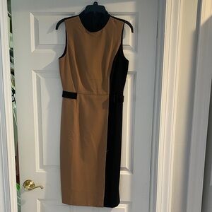 White House Black Market Elegant Tan and Black Sleeveless Dress